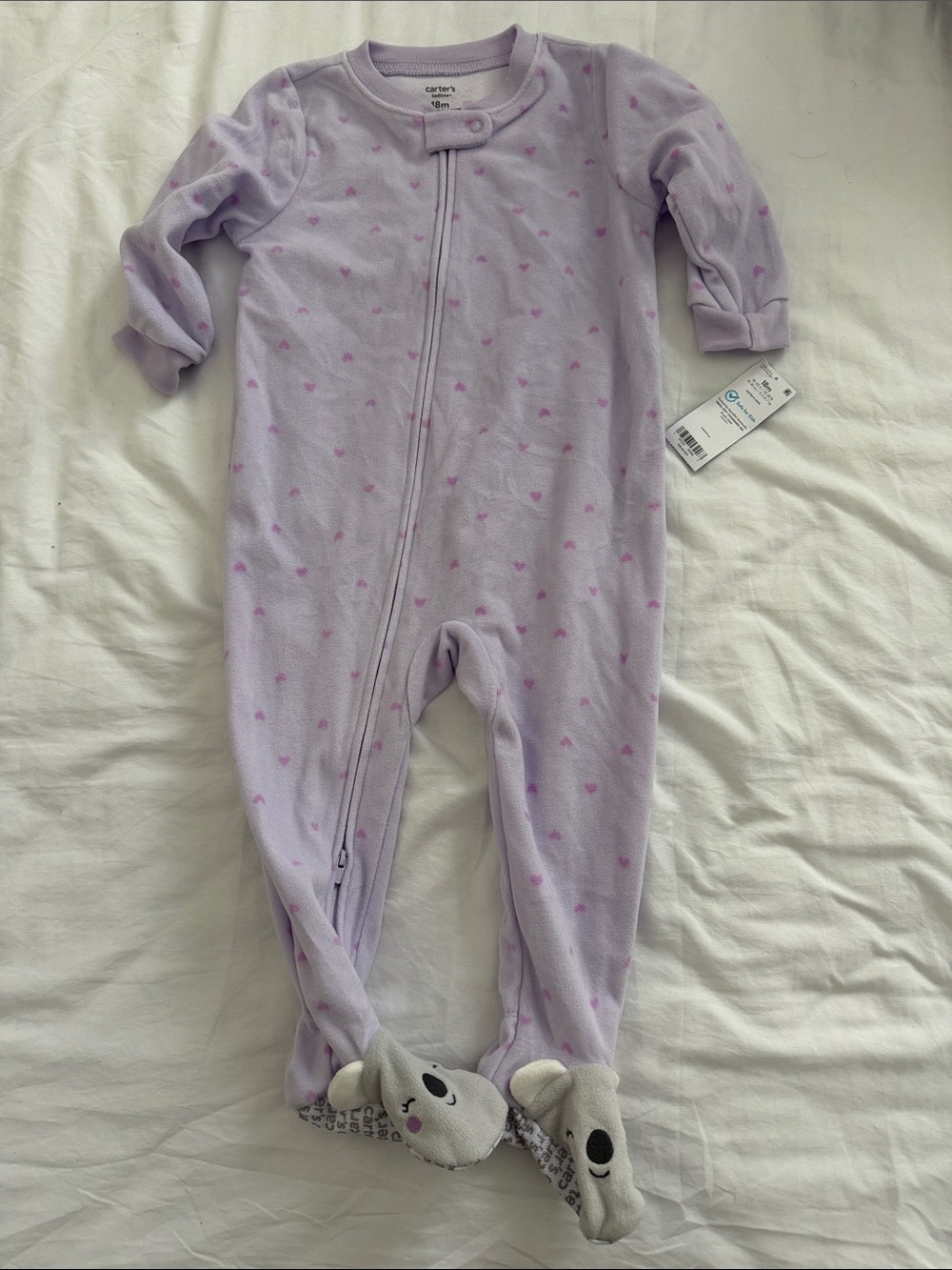 Carter's Lavender Footed Heart-Print One-Piece Pajama 12-18months